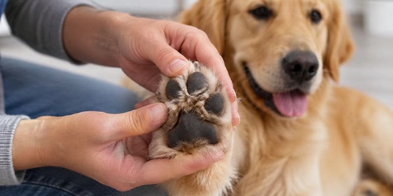 Dog licking its paw during normal grooming